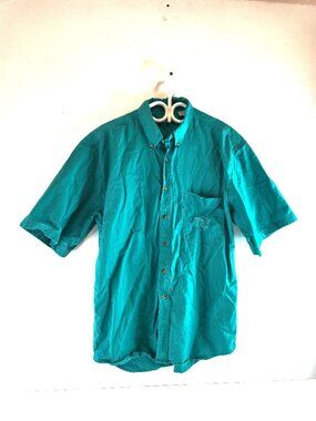 Vintage Bugle Boy Teal Button Down Shirt Mens Size Large Cotton 90s